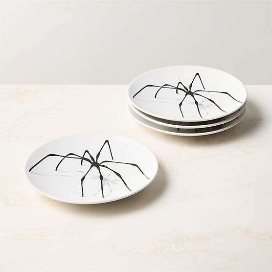 Huntsman White with Black Spider Appetizer Plates Set of 4