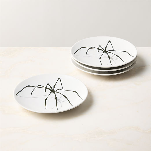 Huntsman White with Black Spider Appetizer Plates Set of 4