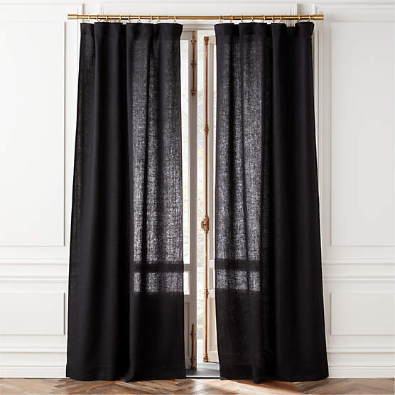 Heavyweight Black Linen Window Curtain Panel 48''x96''