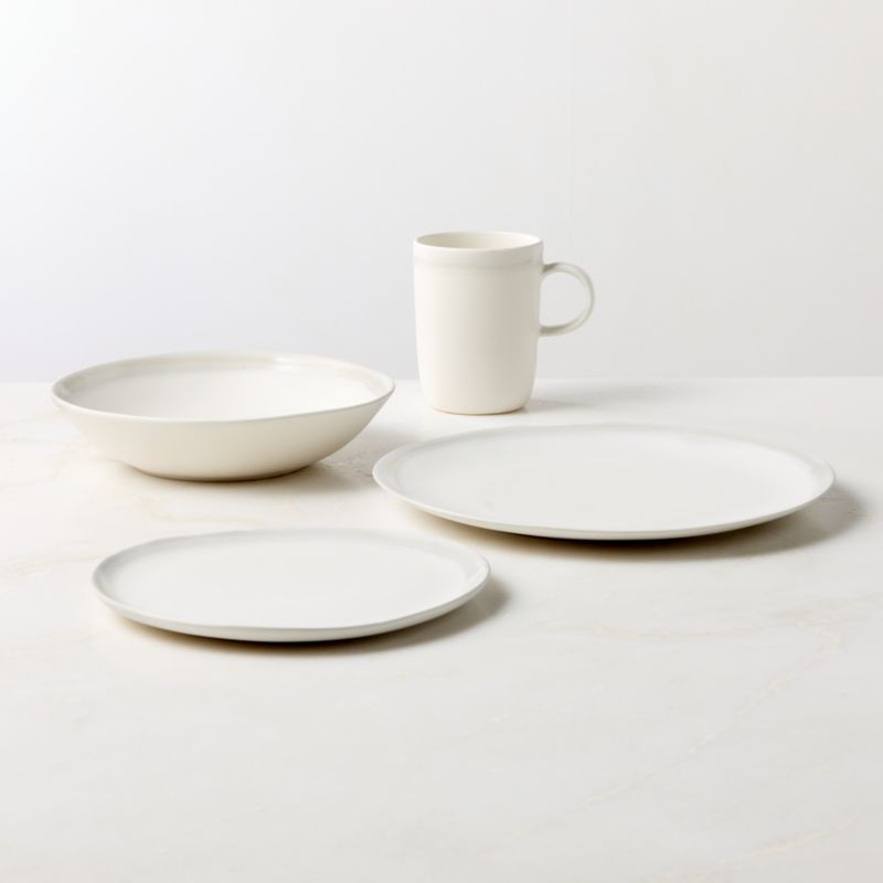 View Hyacinth 4-Piece White Dinnerware Set with Pasta Bowl with Reactive Glaze details