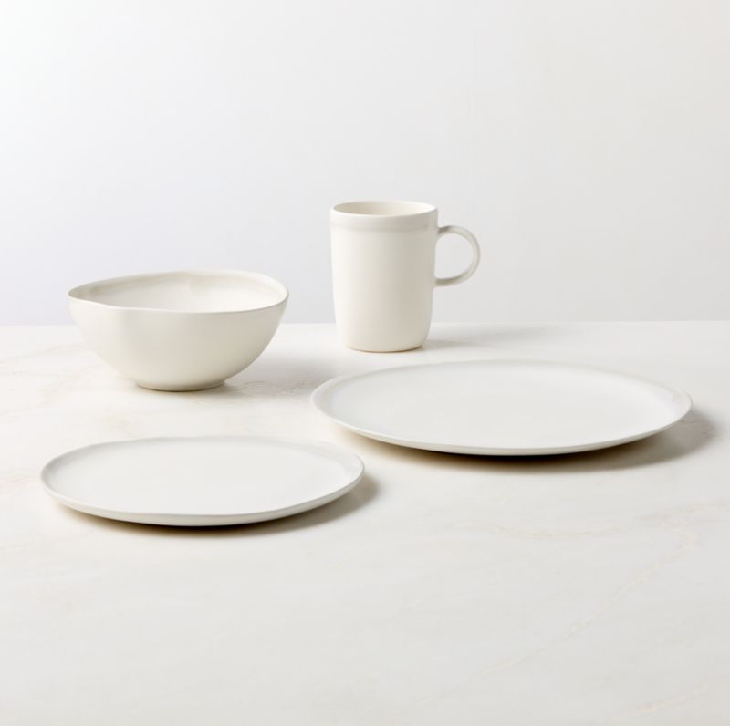 View Hyacinth 4-Piece White Dinnerware Set with Soup Bowl with Reactive Glaze details