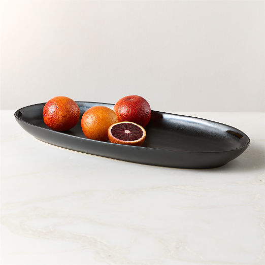 Hyacinth Oval Black Serving Platter with Reactive Glaze