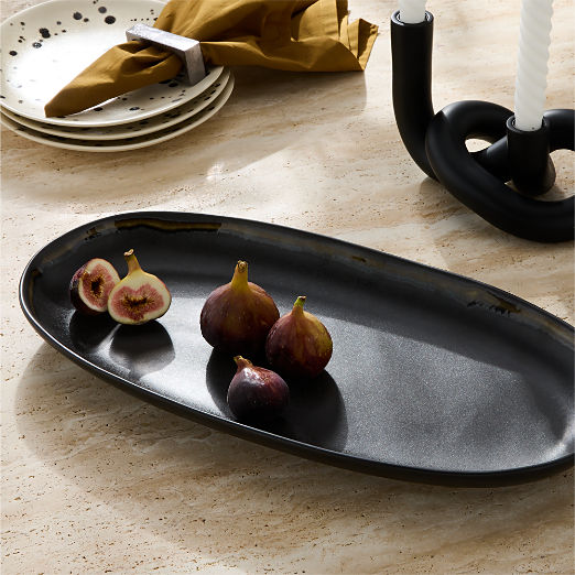 Hyacinth Oval Black Serving Platter with Reactive Glaze