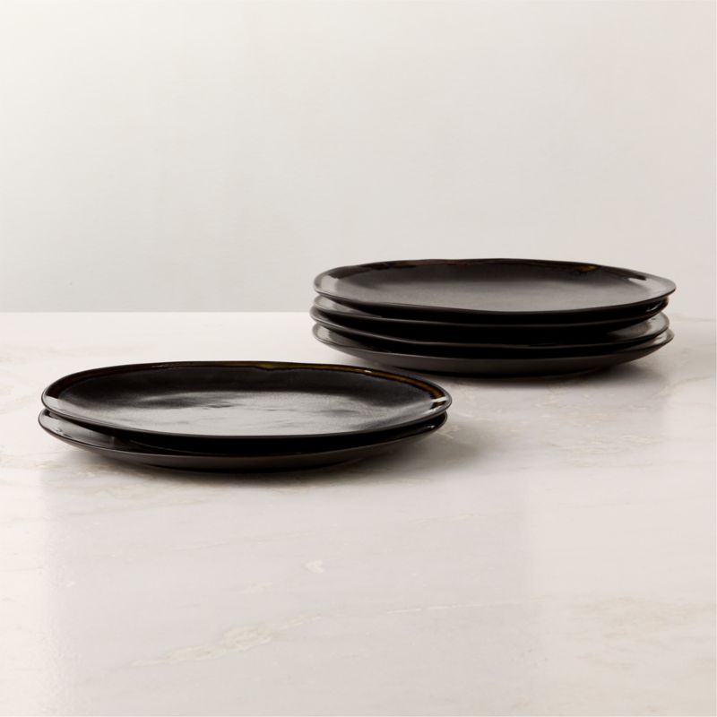 View Hyacinth Black Dinner Plates with Reactive Glaze Set of 6 details
