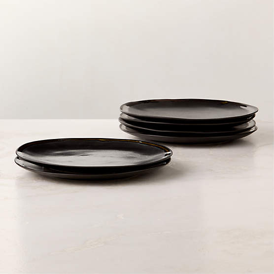 Hyacinth Black Dinner Plates with Reactive Glaze Set of 6