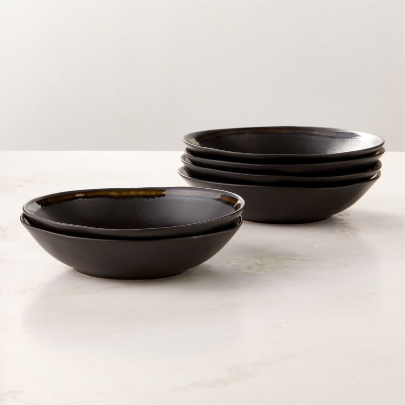 Hyacinth Black Pasta Bowls with Reactive Glaze Set of 6 - image 0 of 3