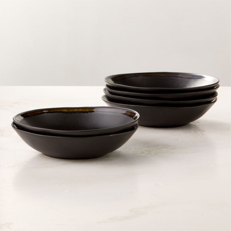 View Hyacinth Black Pasta Bowls with Reactive Glaze Set of 6 details