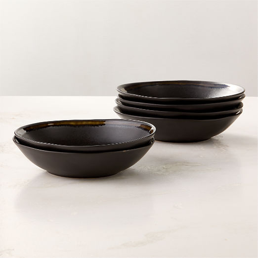 Hyacinth Black Pasta Bowls with Reactive Glaze Set of 6