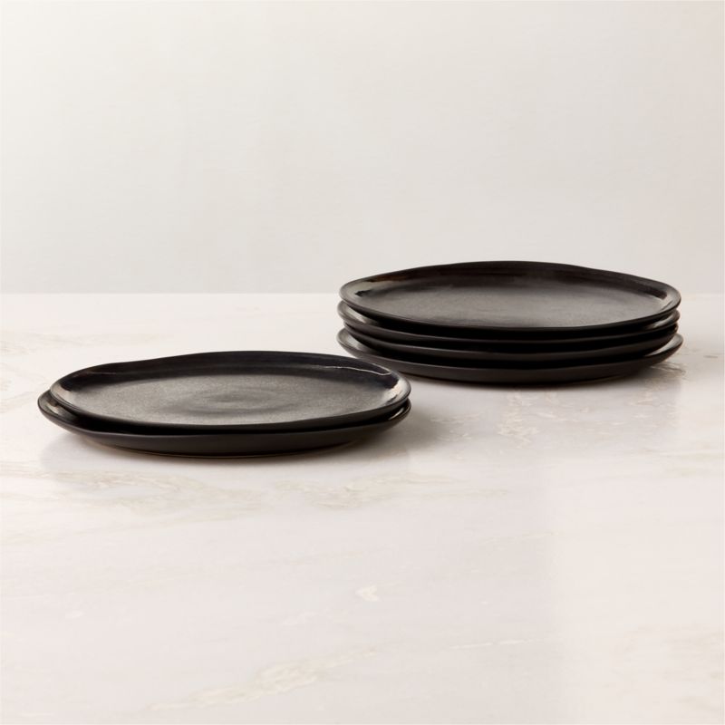 Hyacinth Black Salad Plates with Reactive Glaze Set of 6 - image 0 of 3