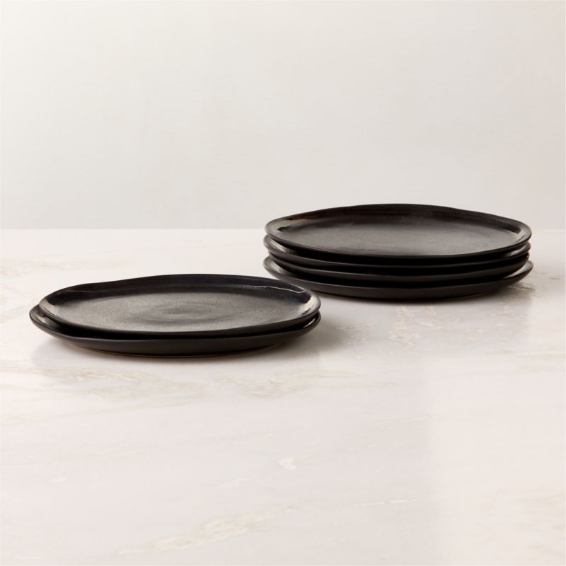 View Hyacinth Black Salad Plates with Reactive Glaze Set of 6 details