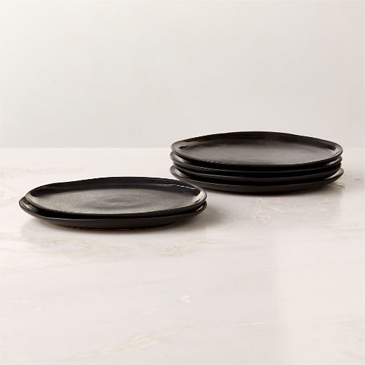 Hyacinth Black Salad Plates with Reactive Glaze Set of 6