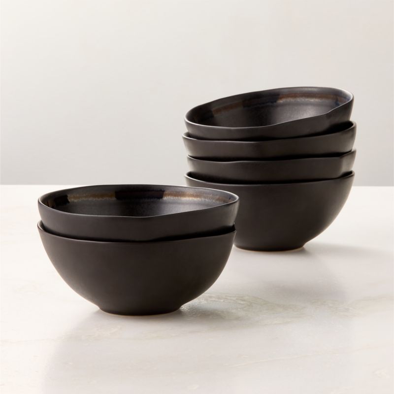 Hyacinth Black Soup Bowls with Reactive Glaze Set of 6 - image 0 of 3