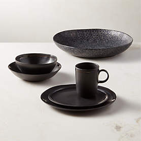 Hyacinth 4-Piece Black Dinnerware Set with Soup Bowl with Reactive Glaze