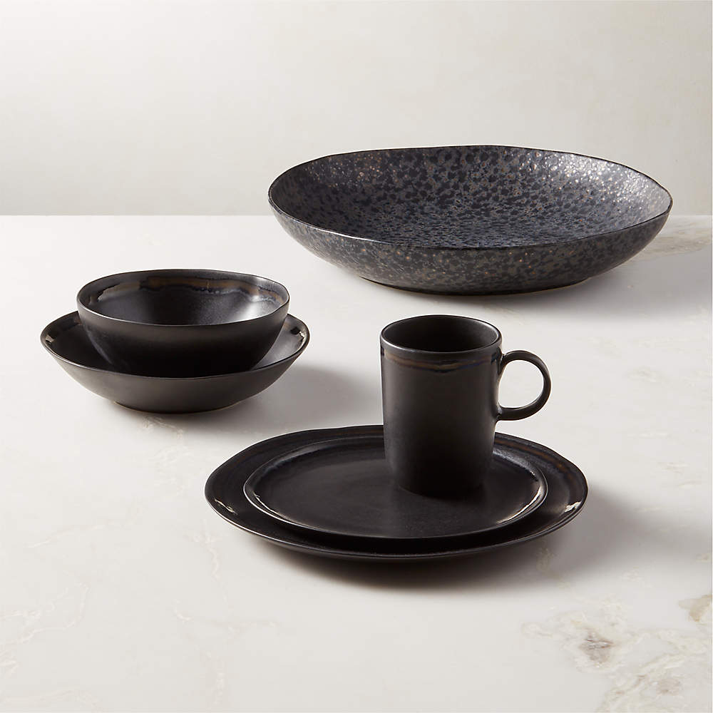 Dinnerware Set for 12 Ceramic Black Stoneware Dish Set Full -    Stoneware dishes, Stoneware dinnerware, Stoneware dinnerware sets