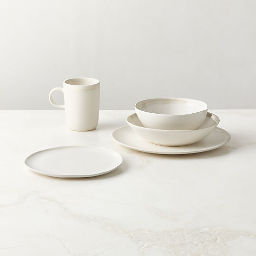 Hyacinth 4-Piece White Dinnerware Set with Bowl with Reactive Glaze