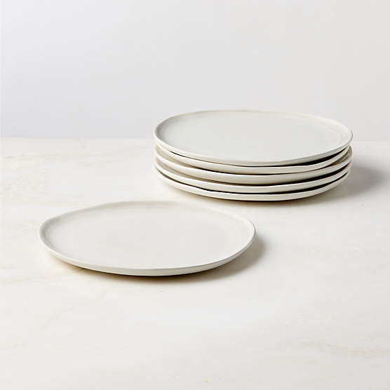 Hyacinth White Salad Plates with Reactive Glaze Set of 6