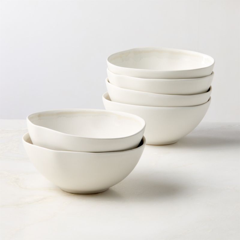 Hyacinth White Soup Bowls with Reactive Glaze Set of 6 - image 0 of 6