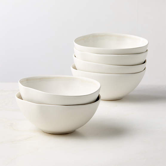 Hyacinth White Soup Bowls with Reactive Glaze Set of 6