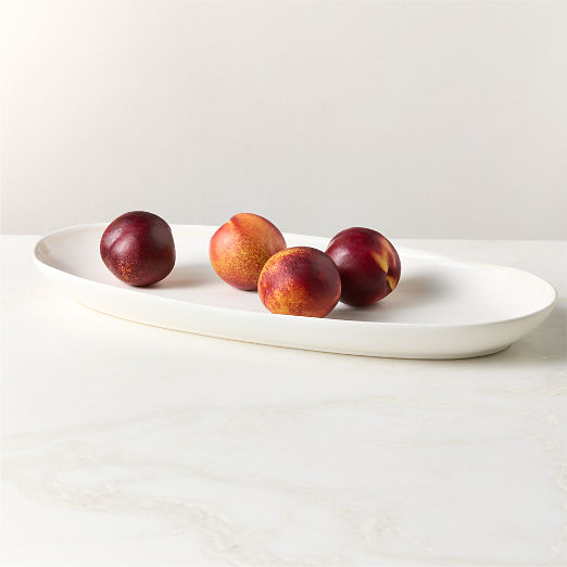 Hyacinth Oval White Serving Platter with Reactive Glaze