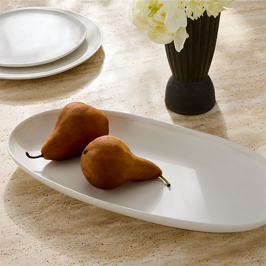Hyacinth Oval White Serving Platter with Reactive Glaze
