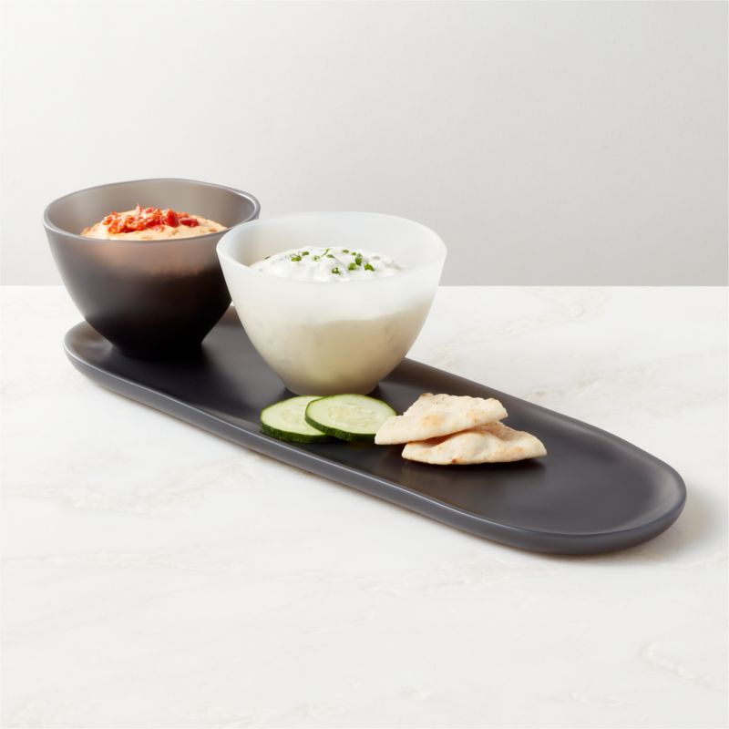 View Hylee Black & Grey Serving Platter and Bowls Set of 3 details