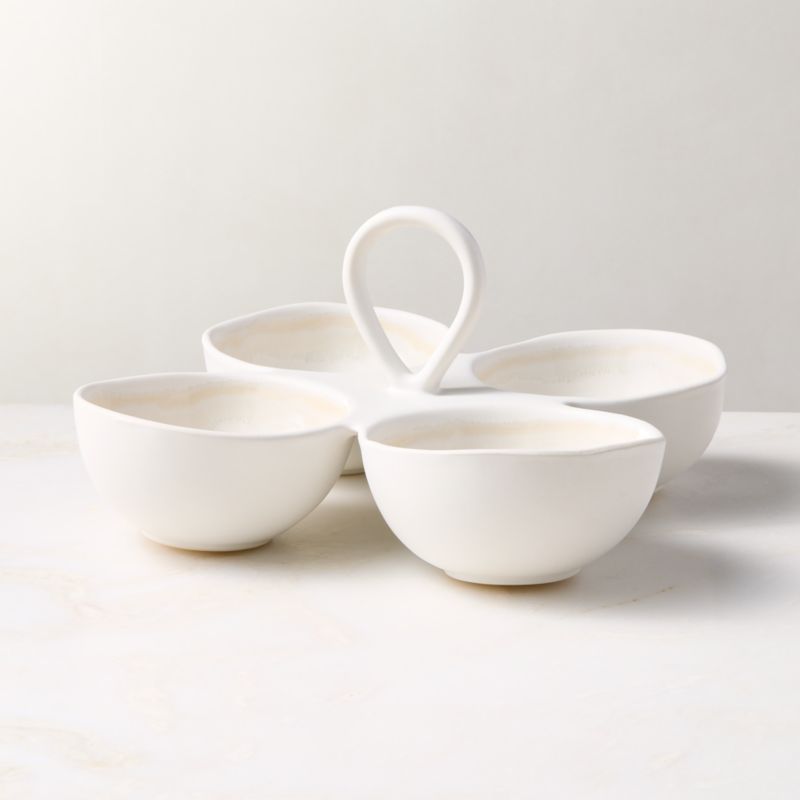 Hyacinth White 4-Section Divided Serving Bowls With Reactive Glaze - image 2 of 3