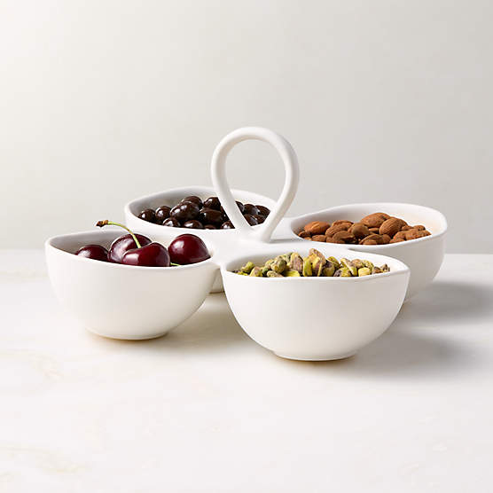Hyacinth White 4-Section Divided Serving Bowls With Reactive Glaze