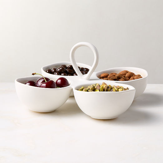 Hyacinth White 4-Section Divided Serving Bowls With Reactive Glaze