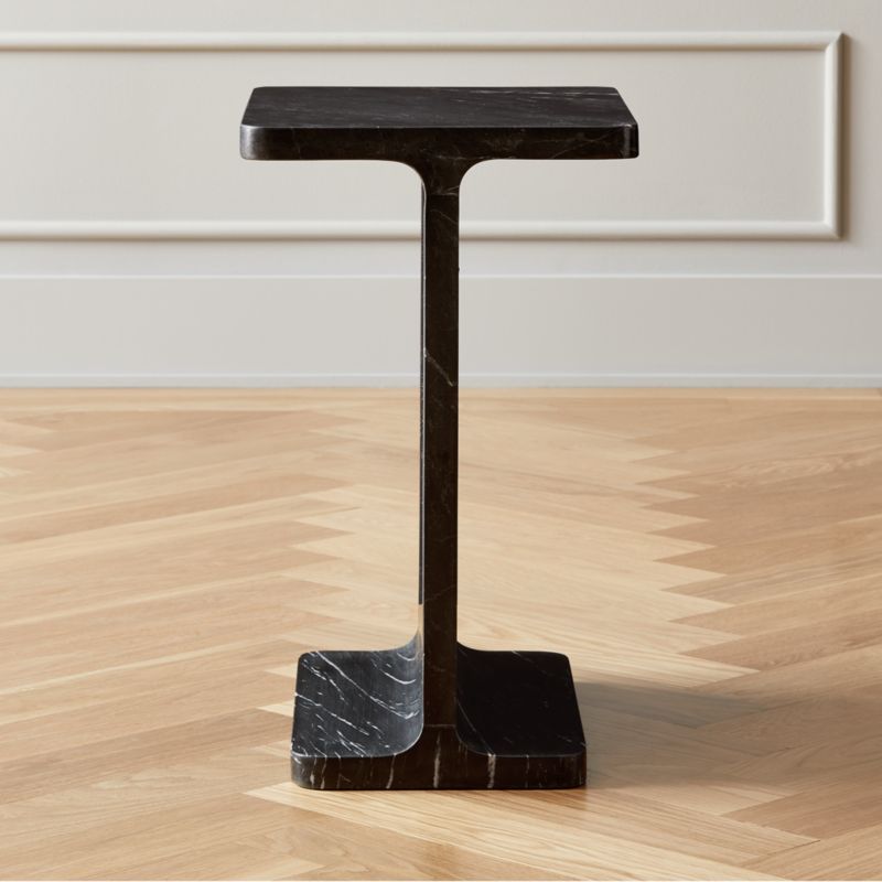 I Beam Black Marble Modern Side Table + Reviews | CB2