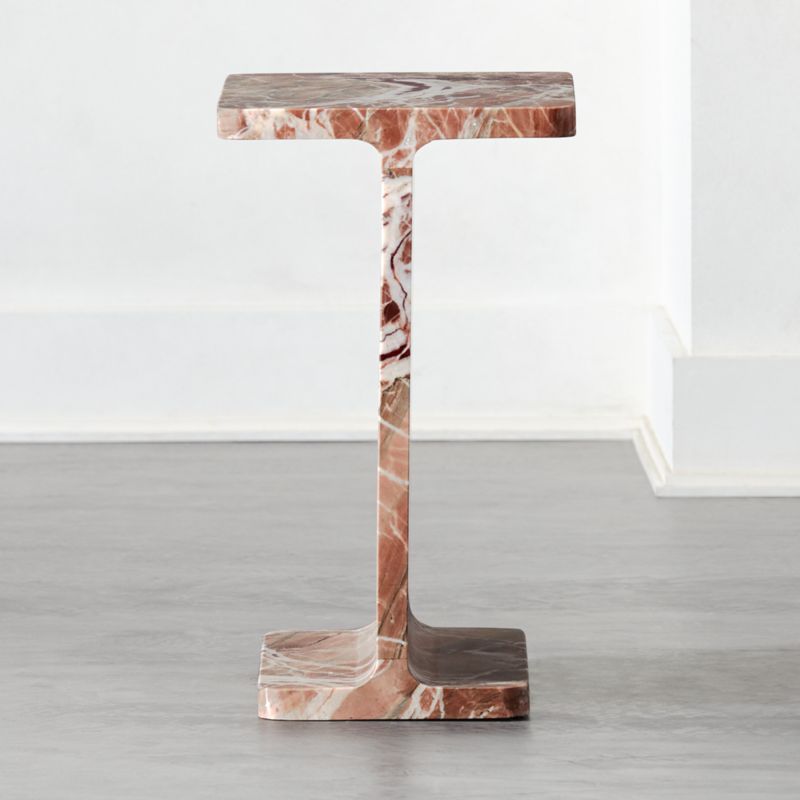 I Beam Pink Marble Modern Side Table + Reviews CB2