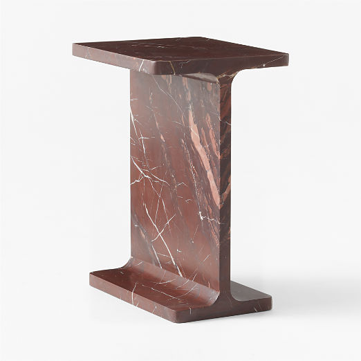 I Beam Red Marble Side Table