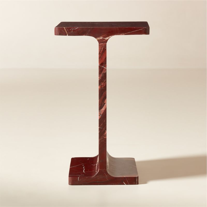 I Beam Red Marble Side Table - image 0 of 8