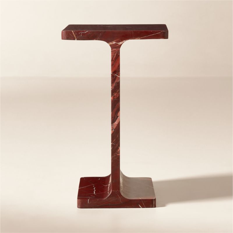 View I Beam Red Marble Side Table details