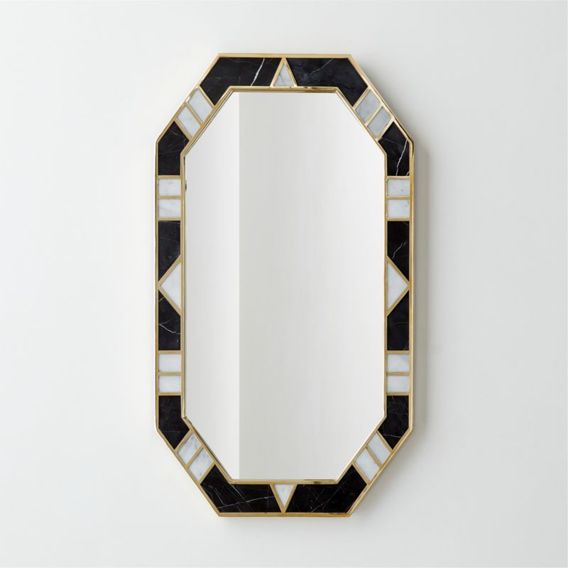 View Icaro Black And White Marble Hexagon Wall Mirror 36"X20" details