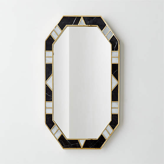 Icaro Black And White Marble Hexagon Wall Mirror 36"X20"