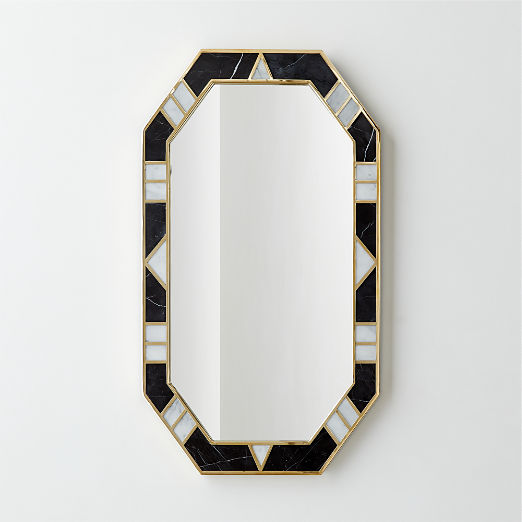 Icaro Black And White Marble Hexagon Wall Mirror 36"X20"