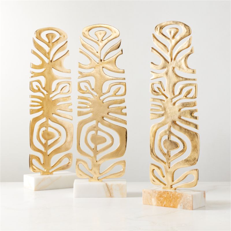 Vinya Unlacquered Brass Decorative Sculpture with White Marble Base By Ackerman - image 3 of 5