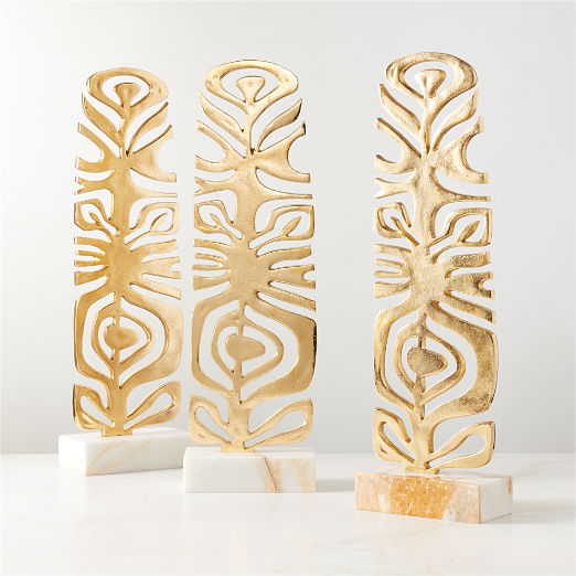 Vinya Unlacquered Brass Decorative Sculpture with White Marble Base By Ackerman