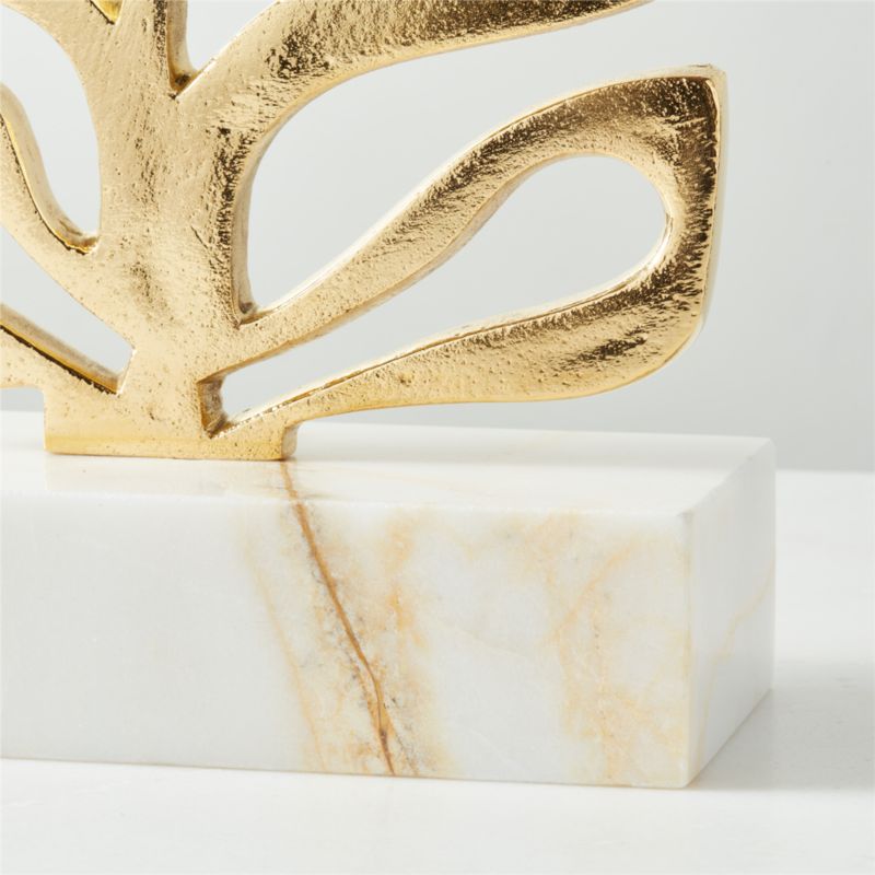 Vinya Unlacquered Brass Decorative Sculpture with White Marble Base By Ackerman - image 2 of 5