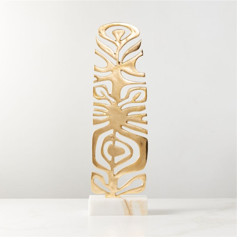 Vinya Unlacquered Brass Decorative Sculpture with White Marble Base By Ackerman - image 0 of 5