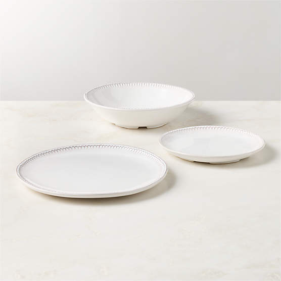 Iliana 3-Piece White Stoneware Dinnerware Set with Pasta Bowl