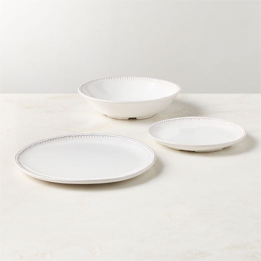 Iliana 3-Piece White Stoneware Dinnerware Set with Pasta Bowl