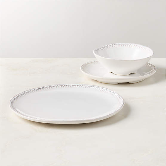 Iliana 3-Piece White Stoneware Dinnerware Set with Soup Bowl