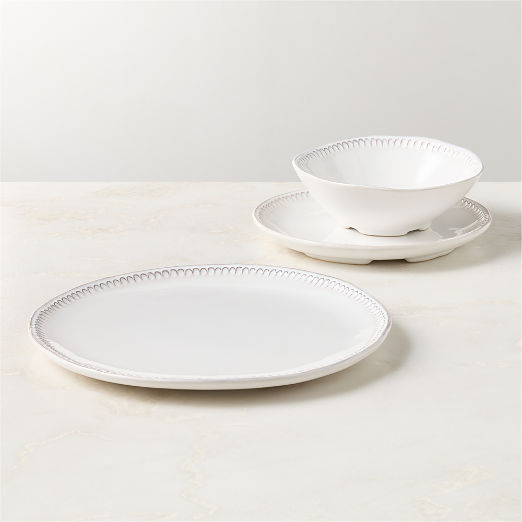 Iliana 3-Piece White Stoneware Dinnerware Set with Soup Bowl