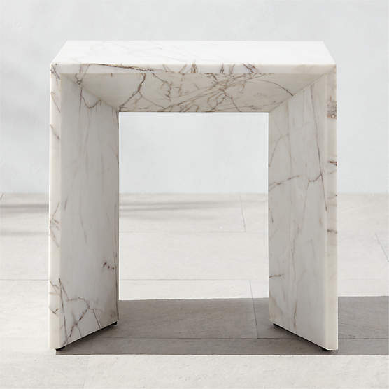 Ilise White Marble Indoor/Outdoor Side Table