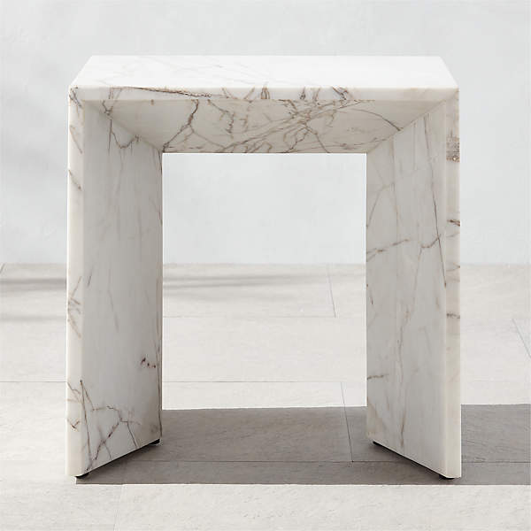 Ilise Modern White Marble Outdoor Side Table | Cb2