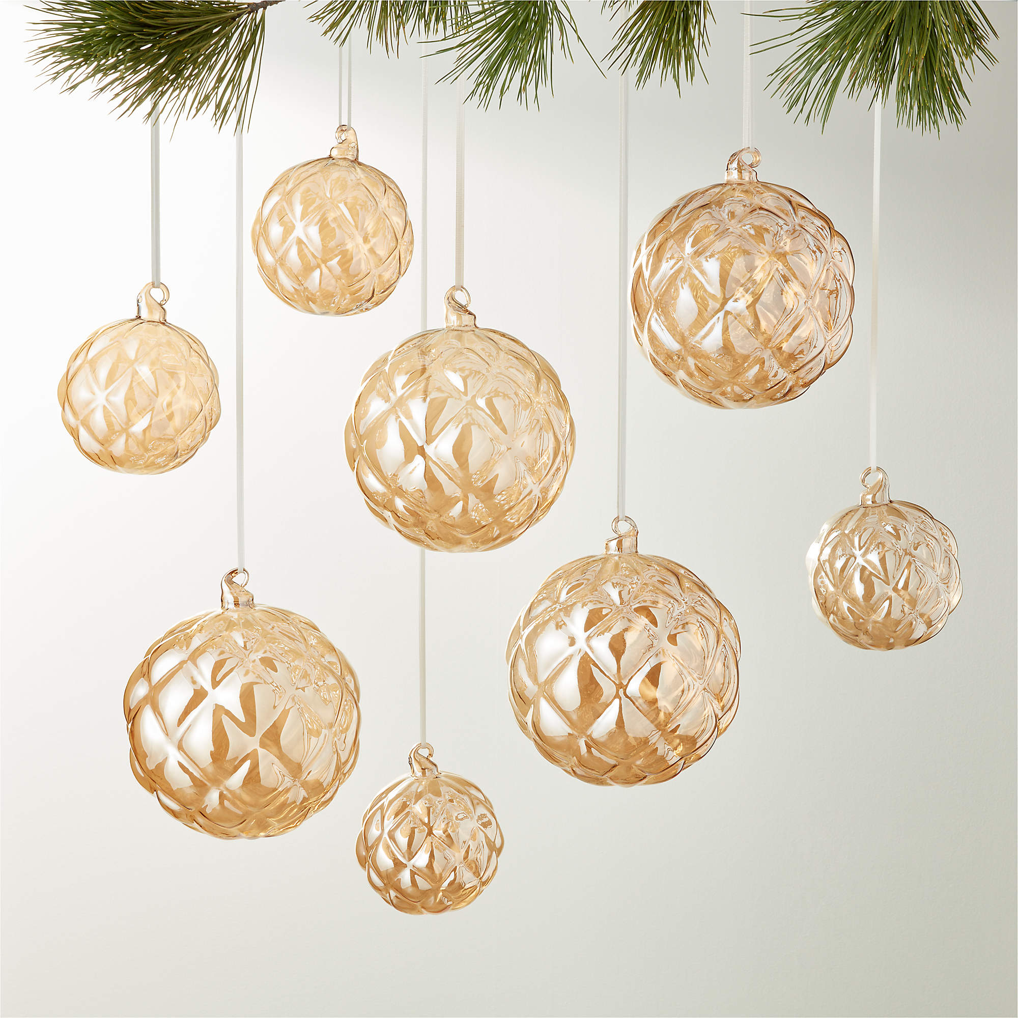 Illusion Amber Glass Christmas Tree Ornaments Set of 8 + Reviews | CB2