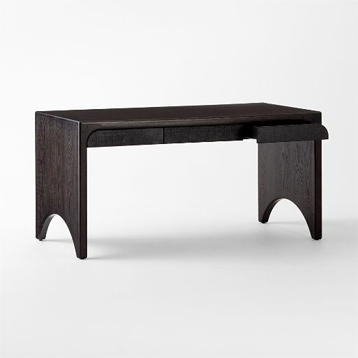 Ines 3-Drawer Black Wood Desk