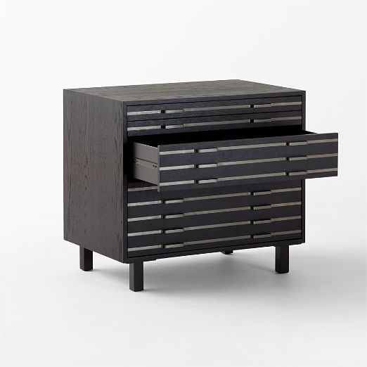 Inline Black Oak Wood 4-Drawer File Cabinet with Blackened Steel Handles