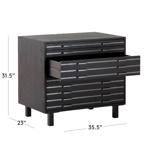 Inline Black Oak Wood 4-Drawer File Cabinet with Blackened Steel Handles